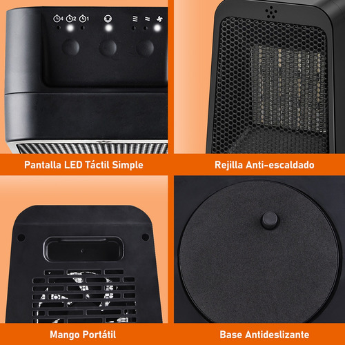 Calefactor Eléctrico Ptc Negro Cronometrado Portatil