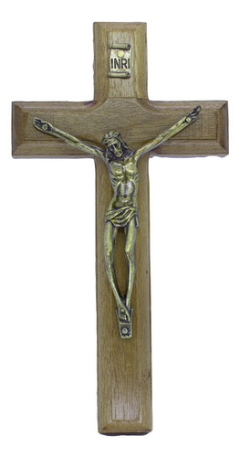 Crucifixo Madeira De Parede - 17cm Ov Cristo Em Metal Cor Marrom