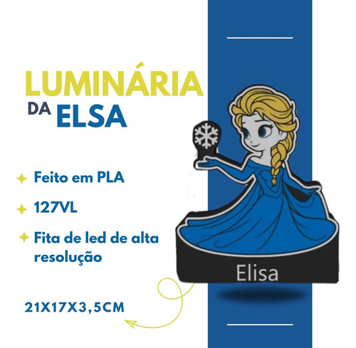 Luminária Da Elsa Frozen Personalizada Azul Preto