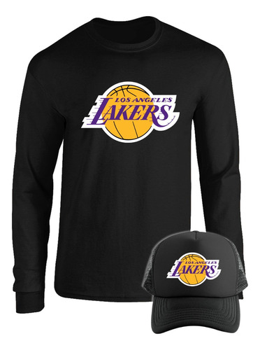 Camibuso Manga Larga Los Lakers Con Gorra Combo M1