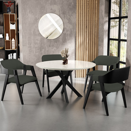 Cadeira Para Sala De Jantar Suran Preto Linho Verde Musgo