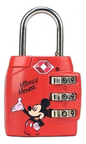 Cadeado Mickey Mouse Vermelho Tsa - 0014 - Com Código Seguro