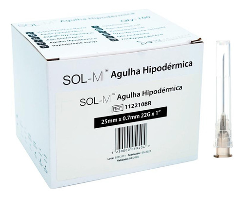 Agulha HiPodérmica Preta 25x0,7mm Cx 100 Un