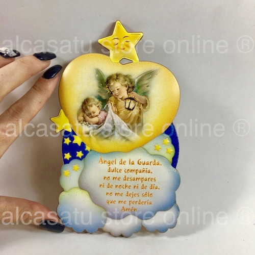 Cunero Angel Guardian Con Farol Frase Grande Nacimiento Bebe