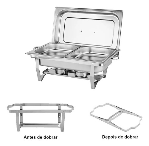 Rechaud Retangular Aço Inox Banho Maria 2 Cubas 11l - Buffet