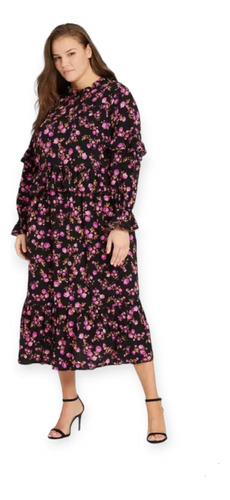 Vestido Floral Escalonado Con Volantes Mujer Talla Extra Xxl