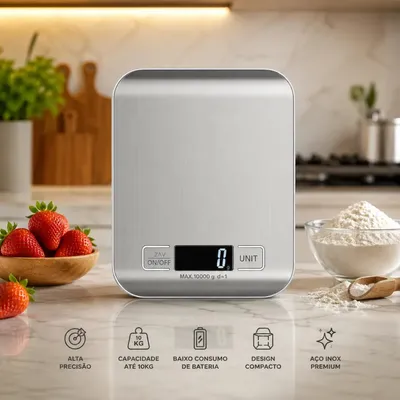 Balança Digital para Cozinha 10kg Precisão 1g Aço Inox Tara Display LCD Multiunidade Alimentos Confeitaria Dieta Nutrição Fitness Receitas Culinária Pesar Ingredientes Portátil Doméstica Sígux