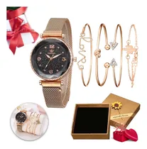 Comprar Kit Reloj Geneva Mujer Hombre Pulsera Caja De Regalo Clásico