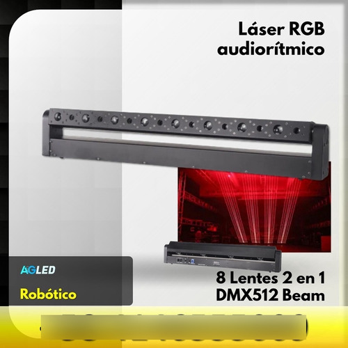 Laser Rgb Audioritmico 8 Lentes 2 En 1 Robotica Beam Dmx512