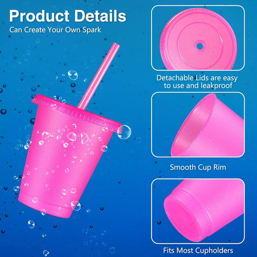 Vasos Reutilizables Con Tapa Y Pajitas 16 Oz Purpurina 30 Un