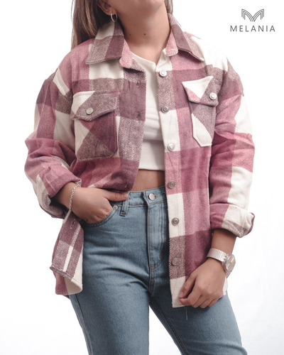 Imagen 3 de 5 de Sobre Camisa Tartan Abrigada Leñadora Invierno Tendencia