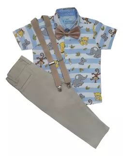 Roupa Infantil Arca De Noe Safari Com Calça Azul Bebe