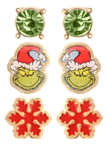 Dra. Seuss The Grinch - Pendientes Para Mujer, Paquete De 3,