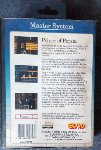 Cartucho Master System Prince Of Persia + Capa + Estojo