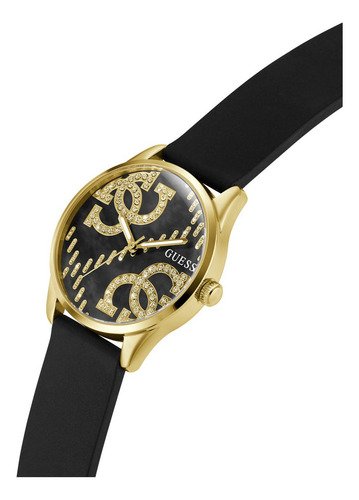 Reloj Mujer Guess Steel Dorado Silicona. Correa Negro