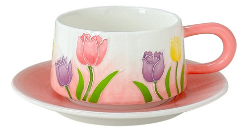 Juego De Taza Y Platillo De Café Cerámica Diseño De Flores