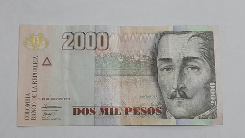 Billete Colombia 2000 Mil Pesos Mancha Impresión 2010