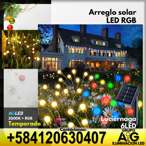 Arreglo Solar Led 3000k+rgb Tipo Luciernaga 6led