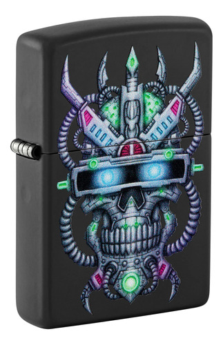 Mechero De Bolsillo Zippo Cyber Skull Design, Negro Mate