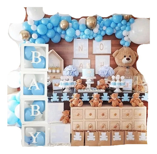 Arco De Globos Baby Shower Azul +4cubos Mobiliario