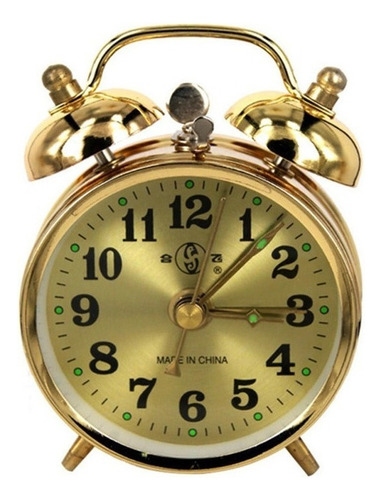 Reloj Despertador Mecánico Oro Cuerda Manual Vintage Metal