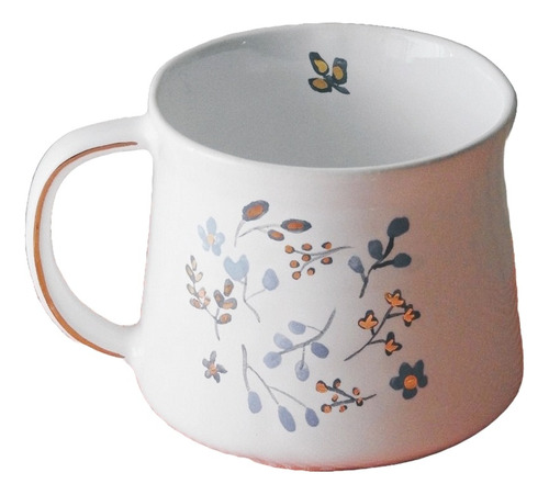 Taza Cerámica Flores Blanco Dorado