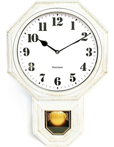 Reloj De Pared De Péndulo Mini Antiguo Blanco De Firma, Text