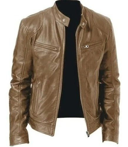 Chaqueta De Cuero Para Hombre Slim Forrado De Talla Grande