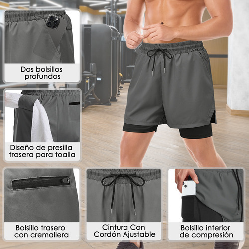 Short Lycra Deportiva Hombre Gym Con Forrado Secado Rápido