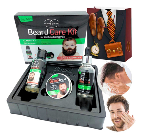 Aichun - Kit Para Barba Shampoo + Aceite + Bálsamo Regalo