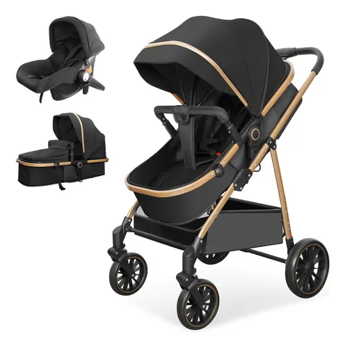 DASHLINE® Carriola de Bebé con Cunita y Autoasiento 6 en 1 Negro