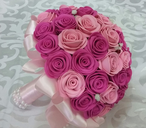 Buquê De Noiva Rosas Pink Com Pérolas | Parcelamento sem juros
