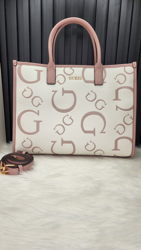 Bolsa Guess Bg958023 Nueva 100 % Original Con Etiqueta Rosa Pálido Estampado Oro Rosa Pálido