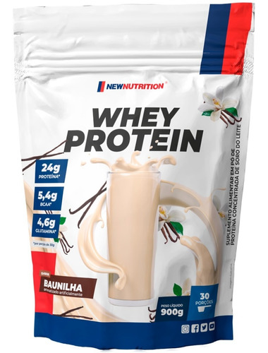 Suplemento em Pó NewNutrition Whey Protein Concentrado Proteína Soro do Leite Sabor Baunilha em Sachê de 900g Puro