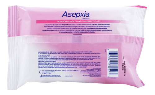 Imagen 4 de 4 de Toallitas Desmaquillantes Asepxia 10 Piezas Genomma Lab