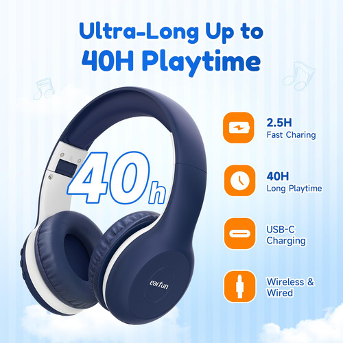 Auriculares Bluetooth Earfun K2 Kids Con Límite De Volumen D