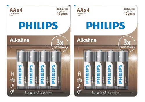 8 Pilas Aa Philips Alcalinas Larga Duración