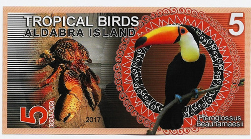 Fk Billete Isla Aldarba 5 Dolares 2017 Polimero Tucan