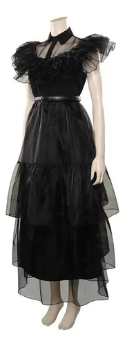 . Vestido De Wednesday Addams Disfraz Negro Cosplay Baile Escolar Trajes Chicas Fiesta Halloween