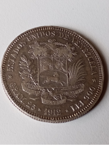 Moneda De 5 Bs Fuerte Plata 1912