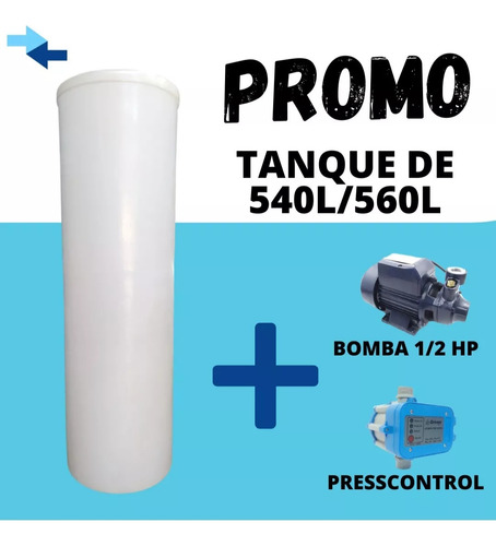 Kit Combo Tanque De Agua Cilindrico Con Bomba Media (1/2 Hp)
