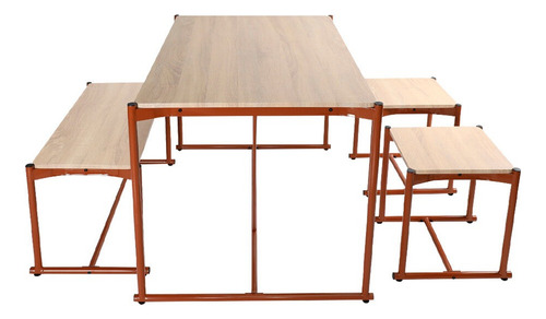 Juego De Comedor Moderno 4 Piezas Con Mesa 2 Sillas Y Banca Color Café Diseño de la tela de las sillas Madera