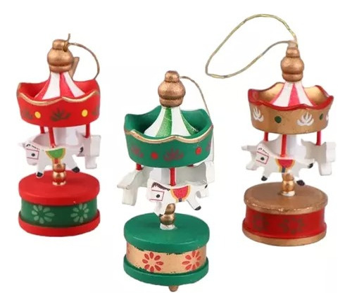 Set 3 Adornos Carrusel Para Árbol De Navidad 3x7,5cm Cada