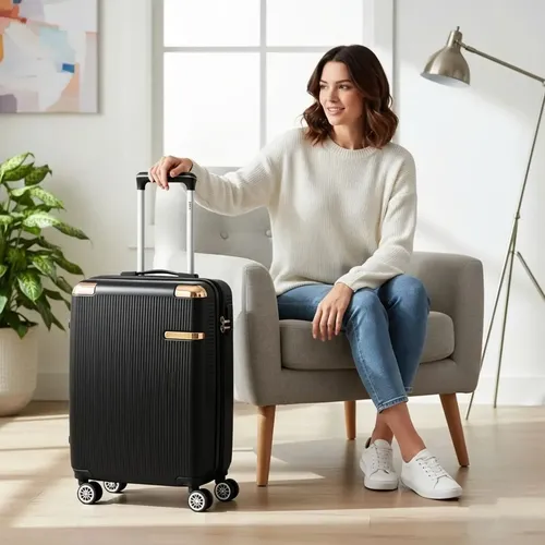 Mala De Viagem Sweet Studio De Bordo 360o Pequena De Mão 10kg C/ Segredo Cor Preto Listras 2080 - R$ 198,44