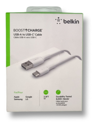 Cable Tipo C A Usb Belkin Boost Charge 1m Celular O Tablet Color Blanco