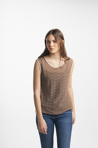 Blusa Beige Chiffon Sin Mang Tejida Al Frente Saints Clothes