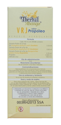 Imagen 2 de 3 de Jarabe Abango Vrj Sabor Propóleo 240 Ml Therbal