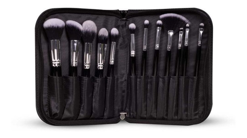 Set De 12 Brochas Para Maquillaje Aines Beauty Con Estuche Color Negro