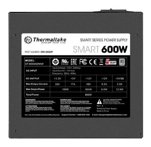 Fuente Thermaltake Smart 600w 80plus Ps-spd-0600npcwus-w