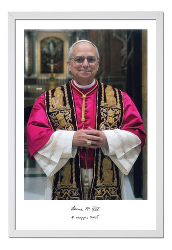 Quadro Papa Leão - Foto Oficial - Tela Canvas 30x44cm Luxo Moldura Branca
